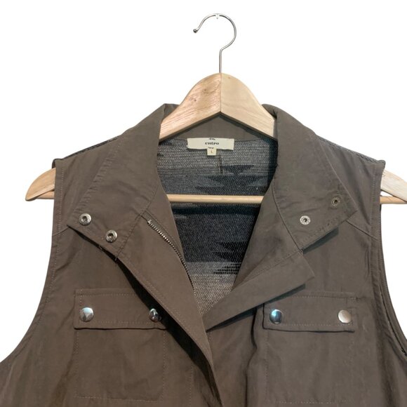 Entro Women's Vest Utility Aztec Brown Drawstring Cargo Pockets Cabincore Boho - Picture 3 of 16